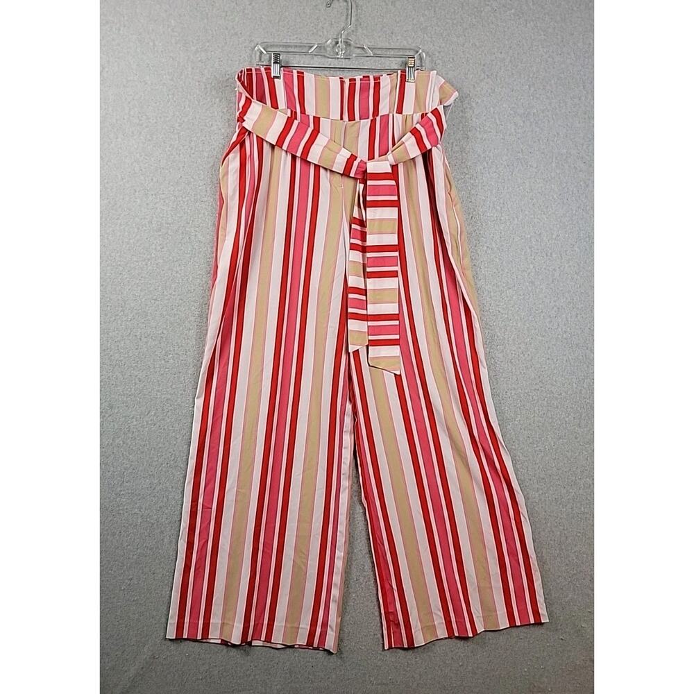 7th Avenue Design Studio White Red Striped Wide Leg Belted Pants Women's Plus 20